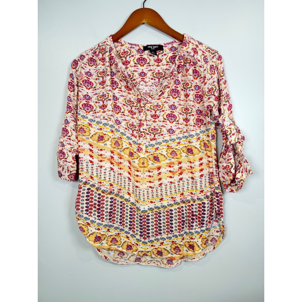 Nine West‎ Women's Top Small Boho Bohemian Floral Colorful Indie Festival Spring
